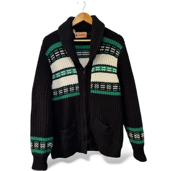 Kurl King Sweaters - Eclectic Grandpa Chunky Knit Zip Cardigan Vintage Canadian Kurl King 60’s